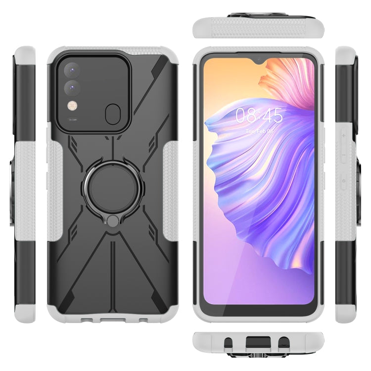 For Tecno Spark 8 Armor Bear Shockproof PC + TPU Phone Case with Ring Holder