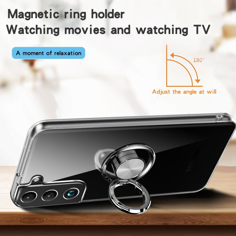 For Samsung Galaxy S22 5G Shockproof Matte Transparent TPU Phone Case with Ring Holder