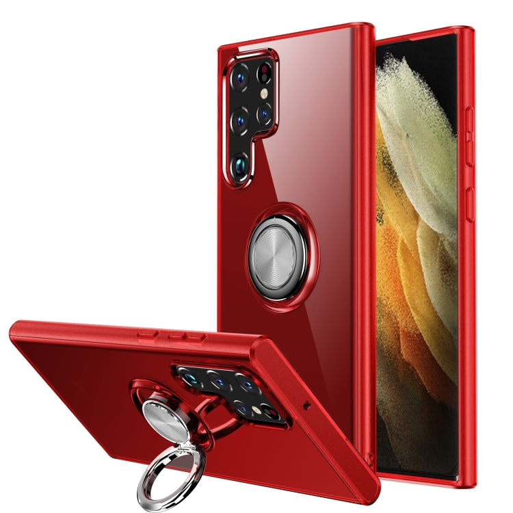 For Samsung Galaxy S22 Ultra 5G Shockproof Matte Transparent TPU Phone Case with Ring Holder