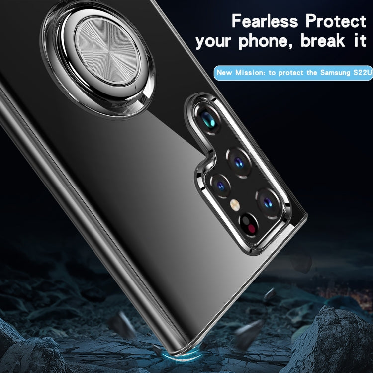 For Samsung Galaxy S22 Ultra 5G Shockproof Matte Transparent TPU Phone Case with Ring Holder