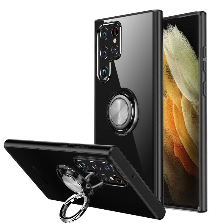 For Samsung Galaxy S22 Ultra 5G Shockproof Matte Transparent TPU Phone Case with Ring Holder