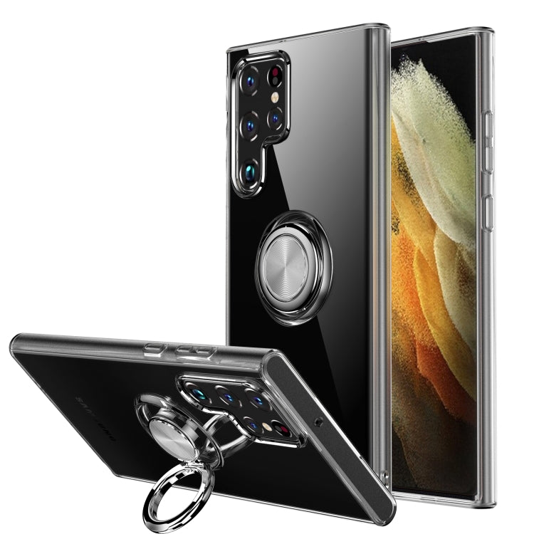 For Samsung Galaxy S22 Ultra 5G Shockproof Matte Transparent TPU Phone Case with Ring Holder
