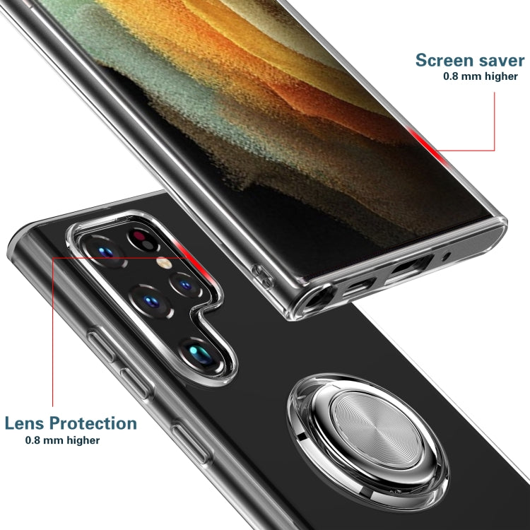 For Samsung Galaxy S22 Ultra 5G Shockproof Matte Transparent TPU Phone Case with Ring Holder