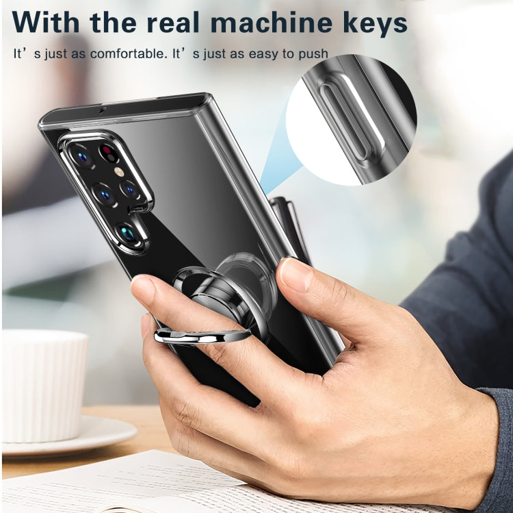 For Samsung Galaxy S22 Ultra 5G Shockproof Matte Transparent TPU Phone Case with Ring Holder