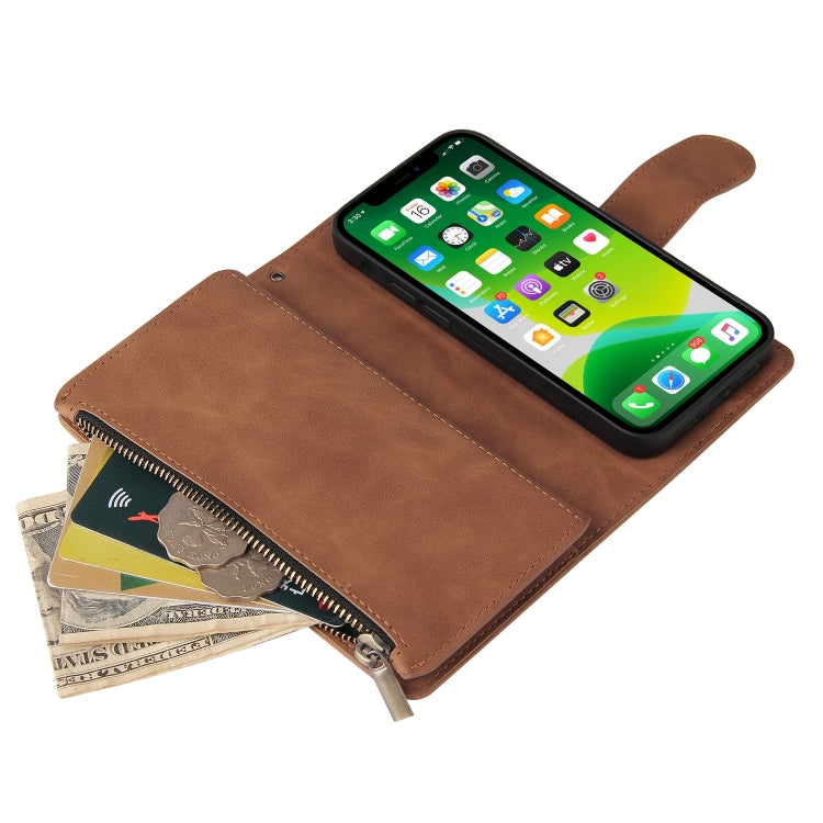 For iPhone 13 mini Multifunctional Phone Leather Case with Card Slot & Holder & Zipper Wallet & Photo Frame