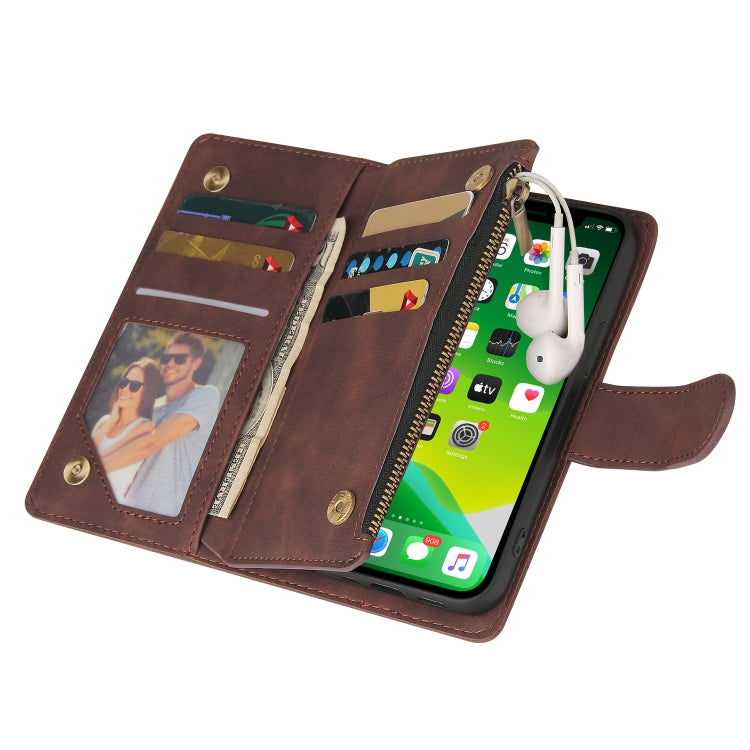 For iPhone 13 mini Multifunctional Phone Leather Case with Card Slot & Holder & Zipper Wallet & Photo Frame