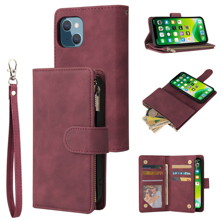 For iPhone 13 Multifunctional Phone Leather Case with Card Slot & Holder & Zipper Wallet & Photo Frame