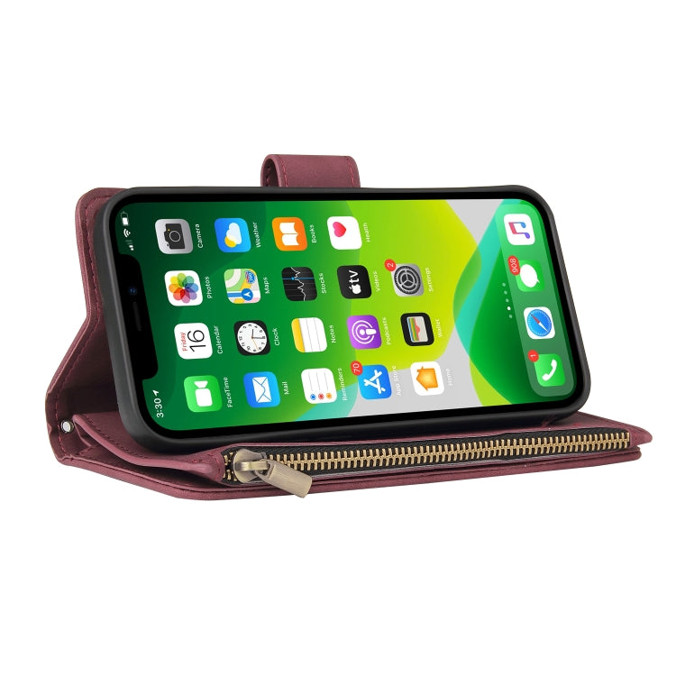 For iPhone 13 Multifunctional Phone Leather Case with Card Slot & Holder & Zipper Wallet & Photo Frame
