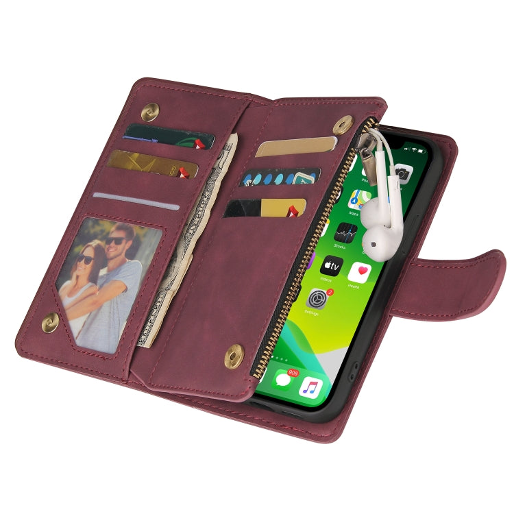 For iPhone 13 Multifunctional Phone Leather Case with Card Slot & Holder & Zipper Wallet & Photo Frame