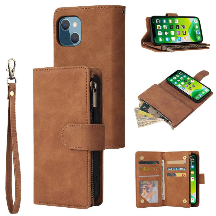 For iPhone 13 Multifunctional Phone Leather Case with Card Slot & Holder & Zipper Wallet & Photo Frame