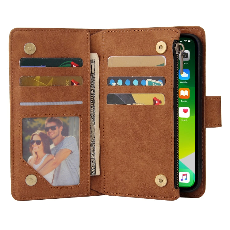 For iPhone 13 Multifunctional Phone Leather Case with Card Slot & Holder & Zipper Wallet & Photo Frame