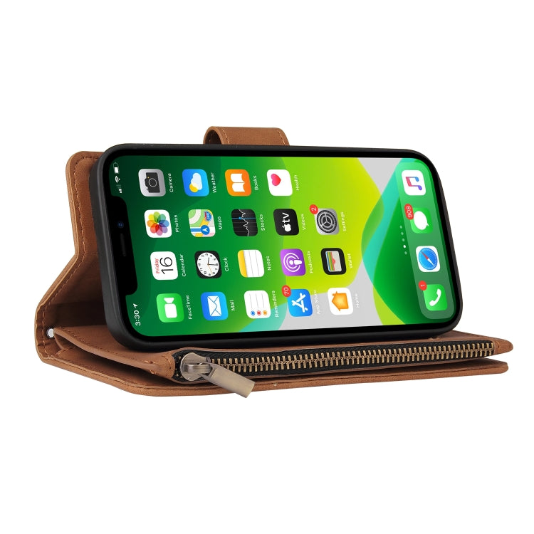 For iPhone 13 Multifunctional Phone Leather Case with Card Slot & Holder & Zipper Wallet & Photo Frame
