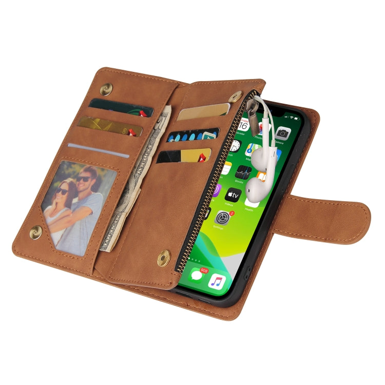 For iPhone 13 Multifunctional Phone Leather Case with Card Slot & Holder & Zipper Wallet & Photo Frame