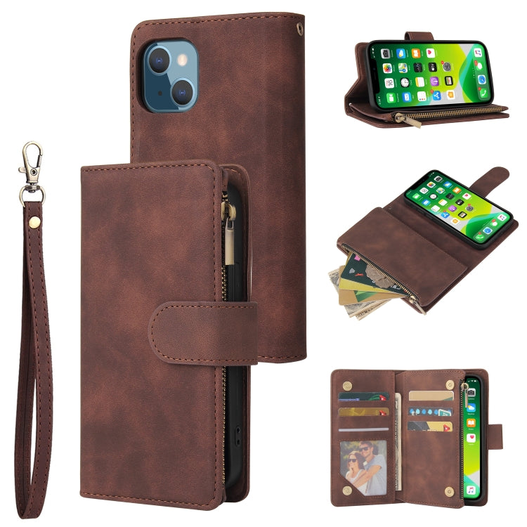 For iPhone 13 Multifunctional Phone Leather Case with Card Slot & Holder & Zipper Wallet & Photo Frame