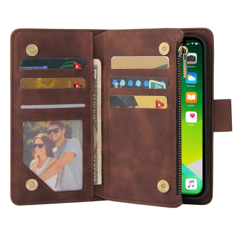 For iPhone 13 Multifunctional Phone Leather Case with Card Slot & Holder & Zipper Wallet & Photo Frame