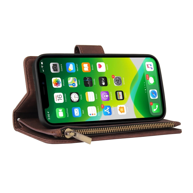 For iPhone 13 Multifunctional Phone Leather Case with Card Slot & Holder & Zipper Wallet & Photo Frame