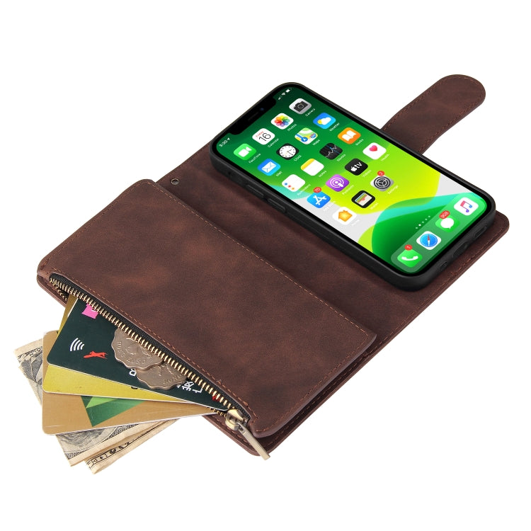 For iPhone 13 Multifunctional Phone Leather Case with Card Slot & Holder & Zipper Wallet & Photo Frame