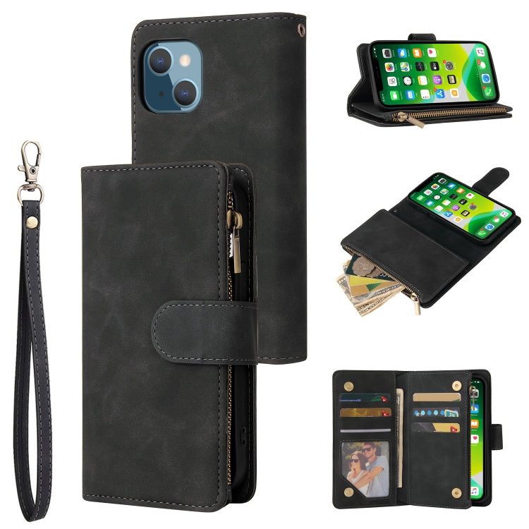 For iPhone 13 Multifunctional Phone Leather Case with Card Slot & Holder & Zipper Wallet & Photo Frame