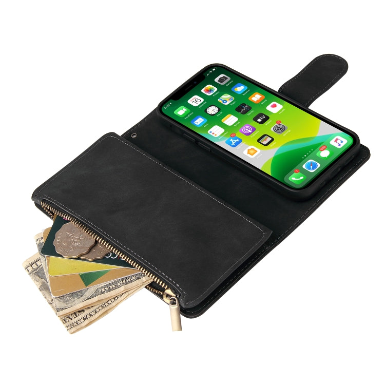 For iPhone 13 Multifunctional Phone Leather Case with Card Slot & Holder & Zipper Wallet & Photo Frame