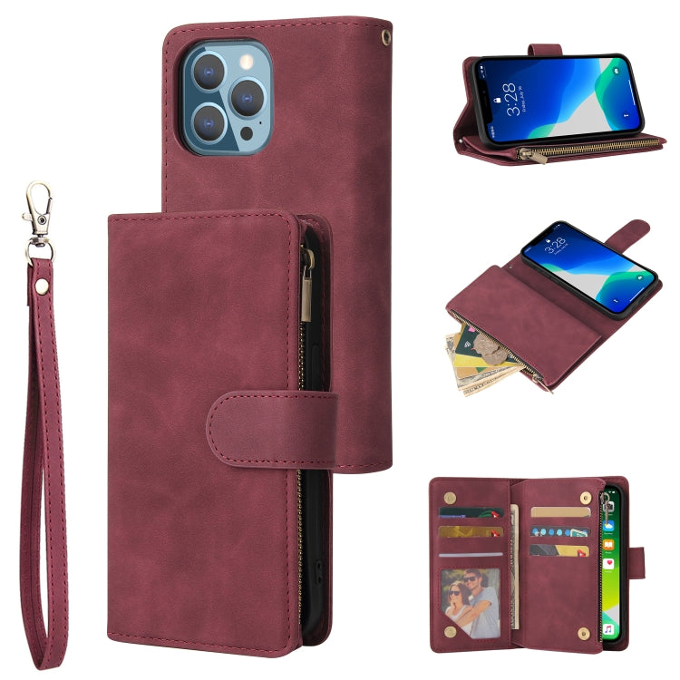For iPhone 13 Pro Multifunctional Phone Leather Case with Card Slot & Holder & Zipper Wallet & Photo Frame