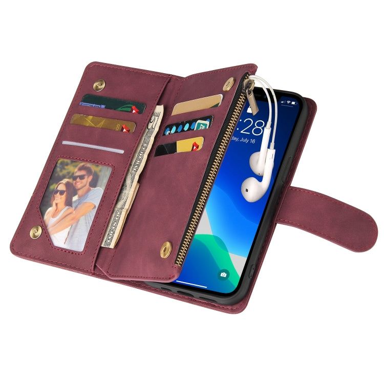 For iPhone 13 Pro Multifunctional Phone Leather Case with Card Slot & Holder & Zipper Wallet & Photo Frame