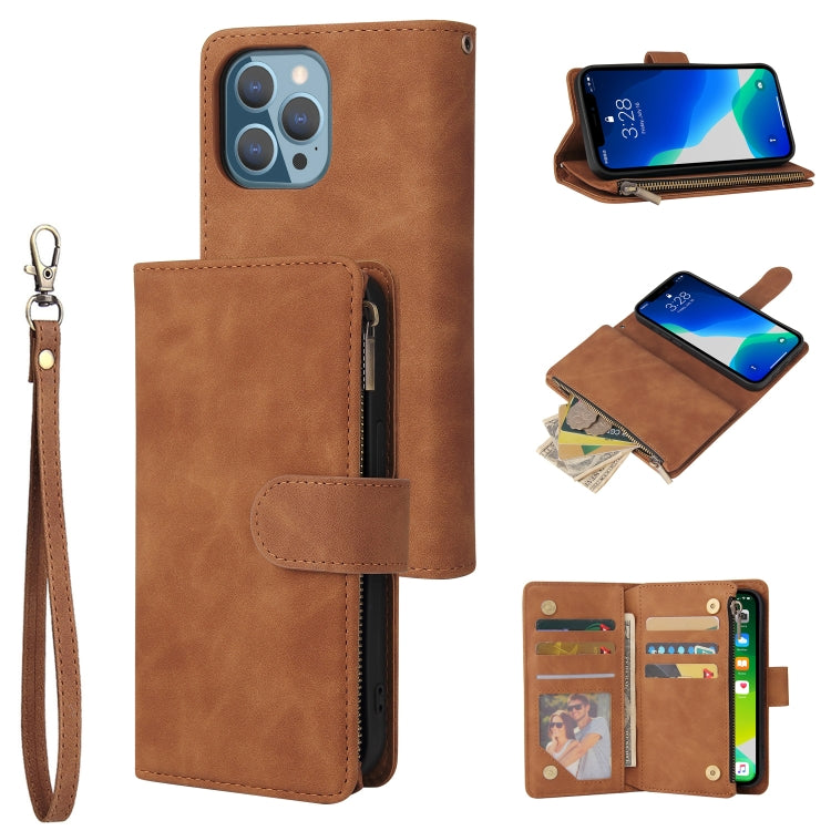 For iPhone 13 Pro Multifunctional Phone Leather Case with Card Slot & Holder & Zipper Wallet & Photo Frame