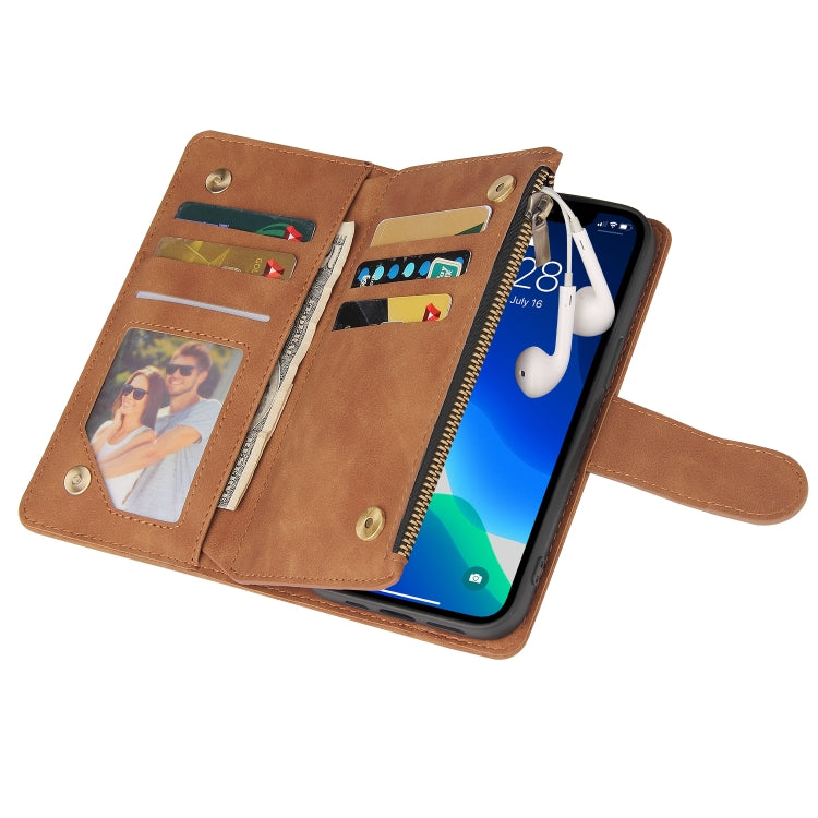 For iPhone 13 Pro Multifunctional Phone Leather Case with Card Slot & Holder & Zipper Wallet & Photo Frame