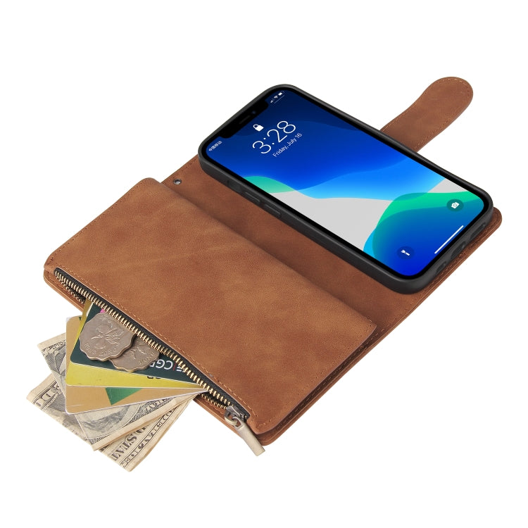 For iPhone 13 Pro Multifunctional Phone Leather Case with Card Slot & Holder & Zipper Wallet & Photo Frame