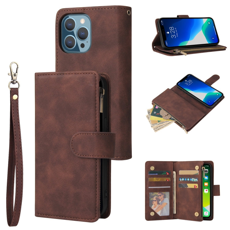 For iPhone 13 Pro Max Multifunctional Phone Leather Case with Card Slot & Holder & Zipper Wallet & Photo Frame