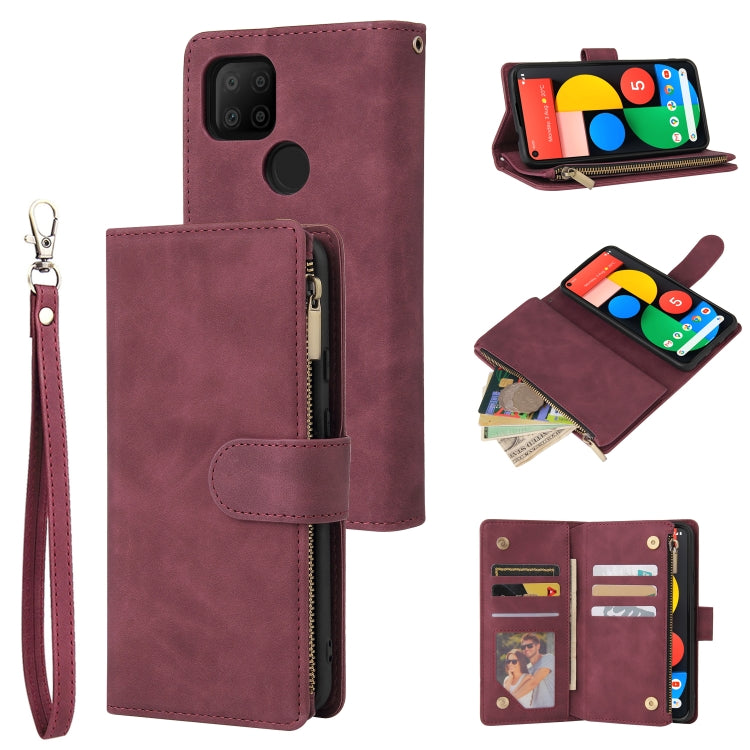 For Google Pixel 5a 5G Multifunctional Phone Leather Case with Card Slot & Holder & Zipper Wallet & Photo Frame