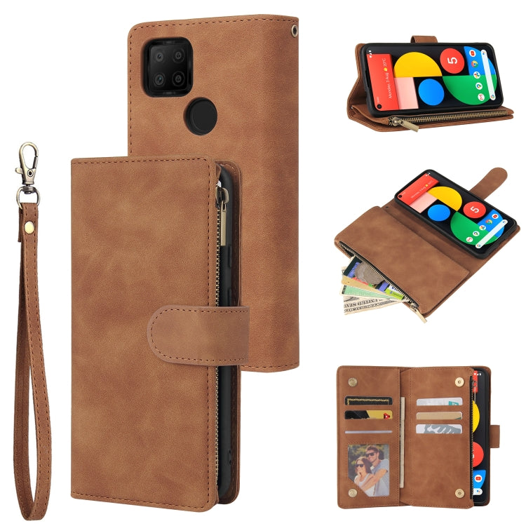 For Google Pixel 5a 5G Multifunctional Phone Leather Case with Card Slot & Holder & Zipper Wallet & Photo Frame