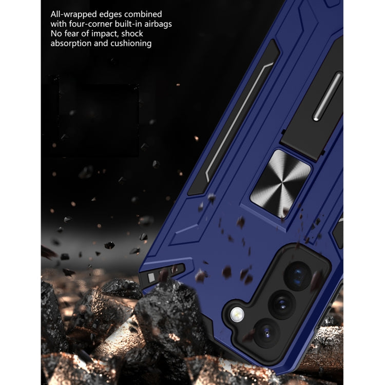 For Samsung Galaxy S22 5G War-god Armor TPU + PC Shockproof Magnetic Phone Case with Folding Holder