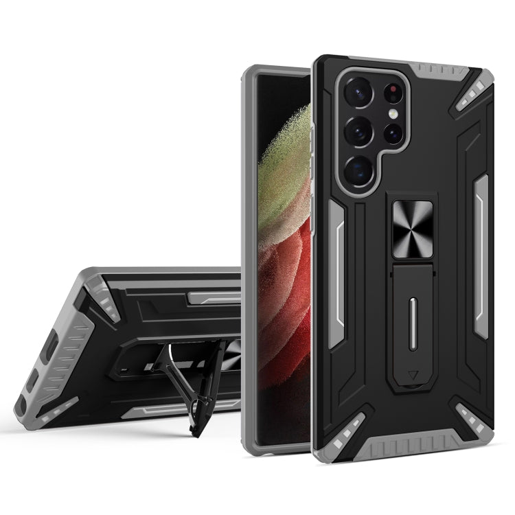 For Samsung Galaxy S22 Ultra 5G War-god Armor TPU + PC Shockproof Magnetic Phone Case with Folding Holder