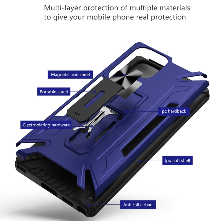 For Samsung Galaxy S22 Ultra 5G War-god Armor TPU + PC Shockproof Magnetic Phone Case with Folding Holder