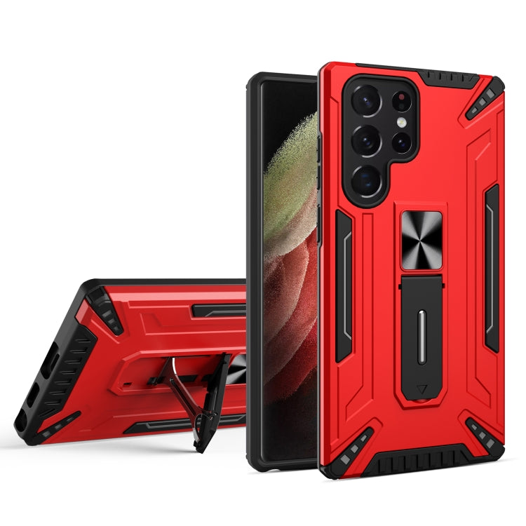 For Samsung Galaxy S22 Ultra 5G War-god Armor TPU + PC Shockproof Magnetic Phone Case with Folding Holder