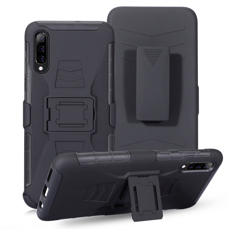 For Galaxy A70 PC + Silicone Back Clip Sliding Sleeve Protective Case(Black)