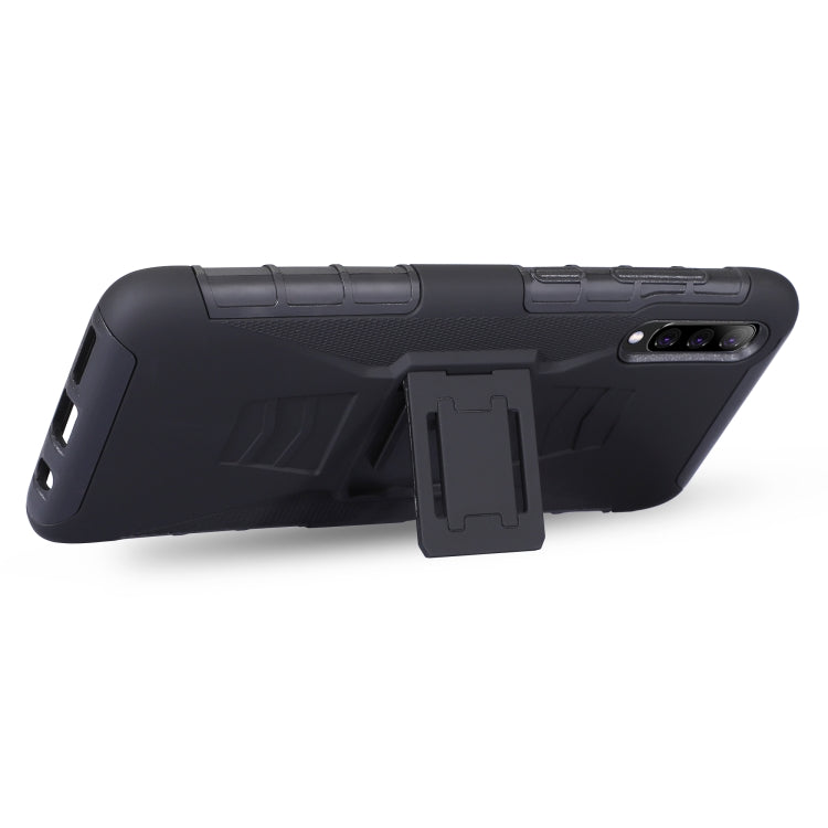 For Galaxy A70 PC + Silicone Back Clip Sliding Sleeve Protective Case(Black)