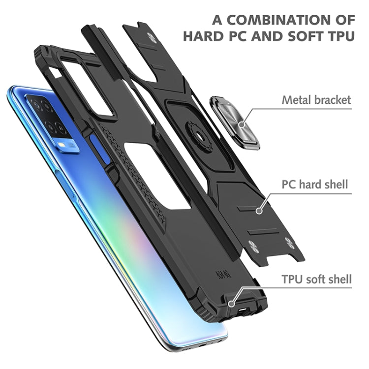 For OPPO A54 4G Magnetic Armor Shockproof TPU + PC Phone Case with Metal Ring Holder