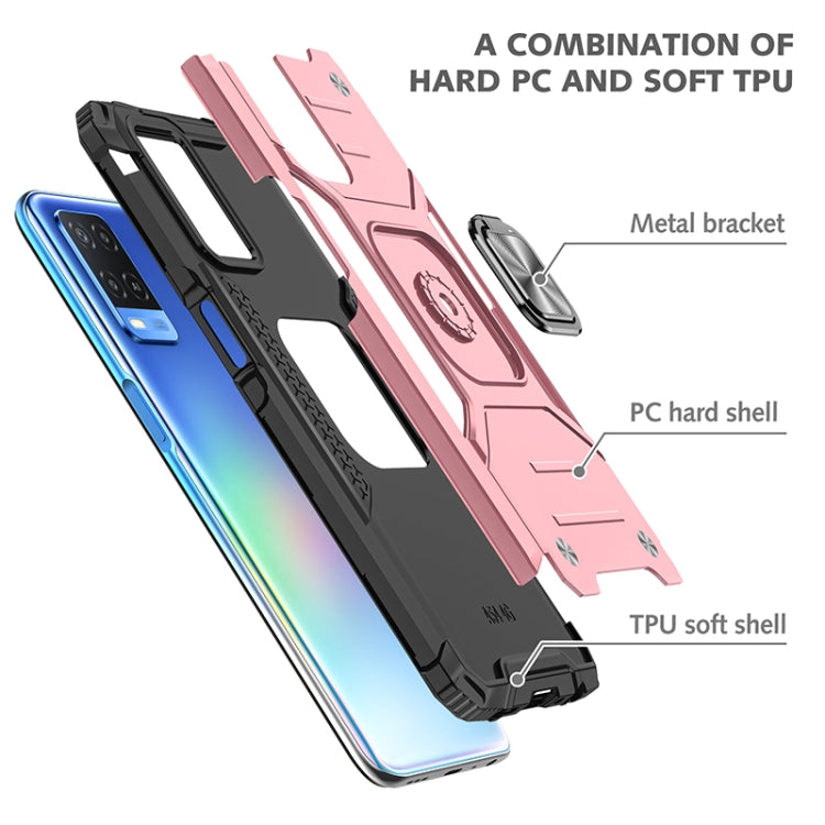 For OPPO A54 4G Magnetic Armor Shockproof TPU + PC Phone Case with Metal Ring Holder