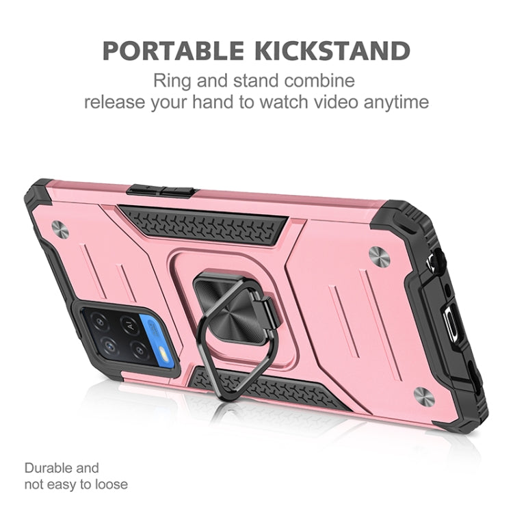 For OPPO A54 4G Magnetic Armor Shockproof TPU + PC Phone Case with Metal Ring Holder