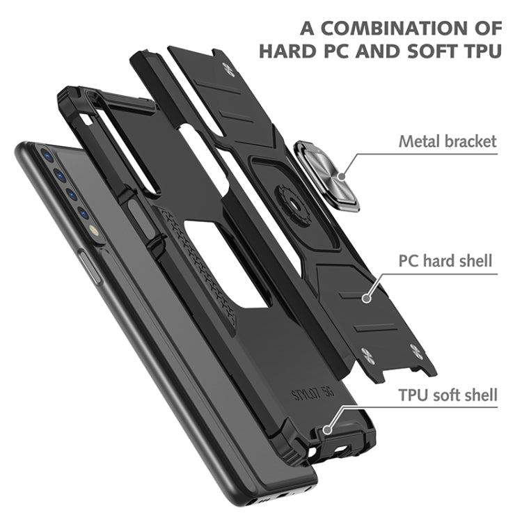 For LG Stylo 7 4G Magnetic Armor Shockproof TPU + PC Phone Case with Metal Ring Holder
