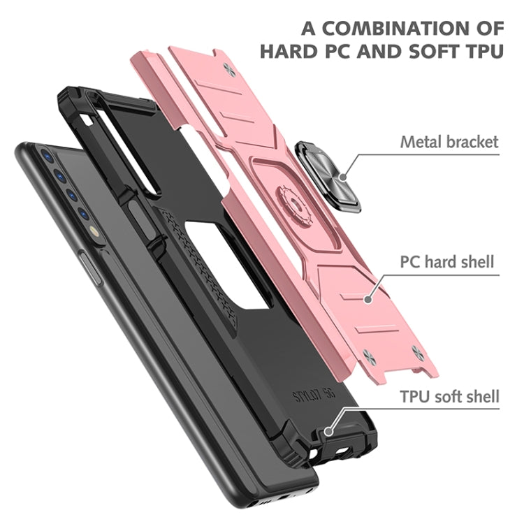 For LG Stylo 7 4G Magnetic Armor Shockproof TPU + PC Phone Case with Metal Ring Holder