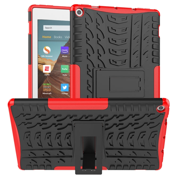For Amazon Kindle Fire HD 10 2019 Tire Texture TPU + PC Shockproof Case with Holder