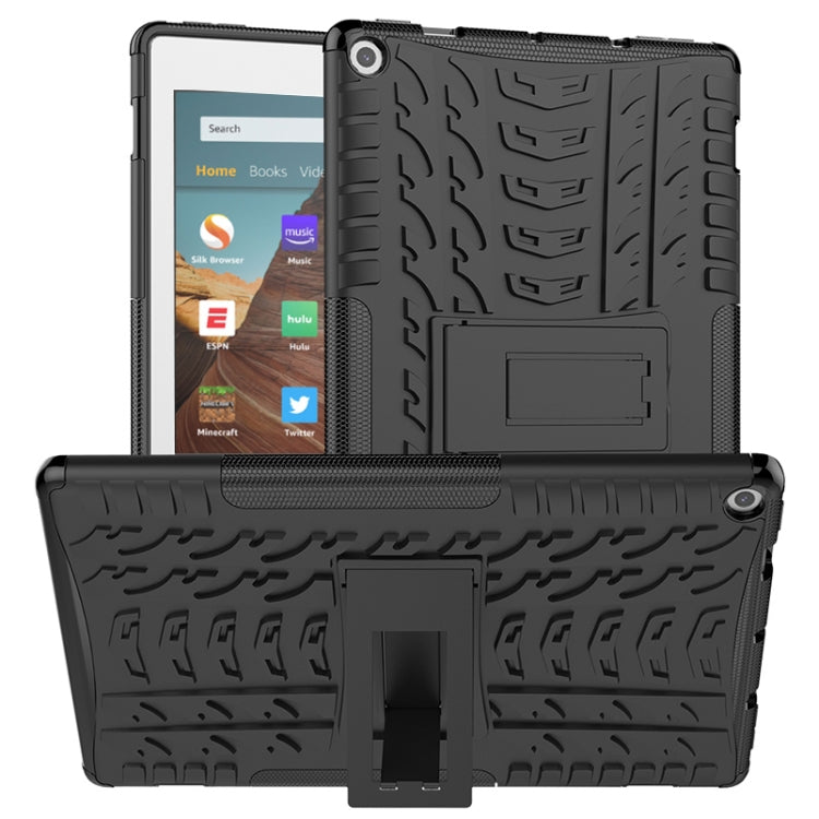 For Amazon Kindle Fire HD 10 2019 Tire Texture TPU + PC Shockproof Case with Holder