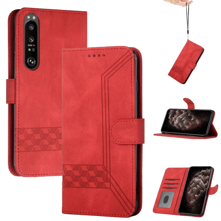 For Sony Xperia 5 III Cubic Skin Feel Flip Leather Phone Case