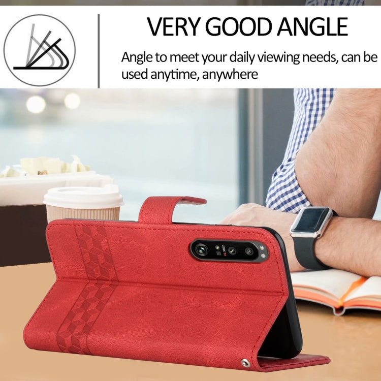 For Sony Xperia 5 III Cubic Skin Feel Flip Leather Phone Case
