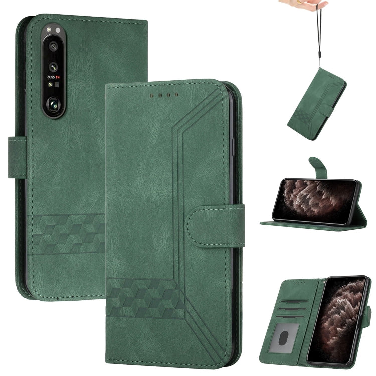 For Sony Xperia 5 III Cubic Skin Feel Flip Leather Phone Case