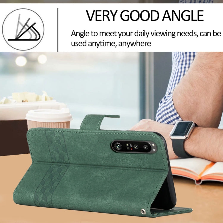For Sony Xperia 5 III Cubic Skin Feel Flip Leather Phone Case