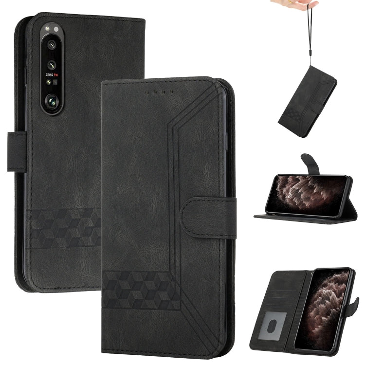 For Sony Xperia 5 III Cubic Skin Feel Flip Leather Phone Case