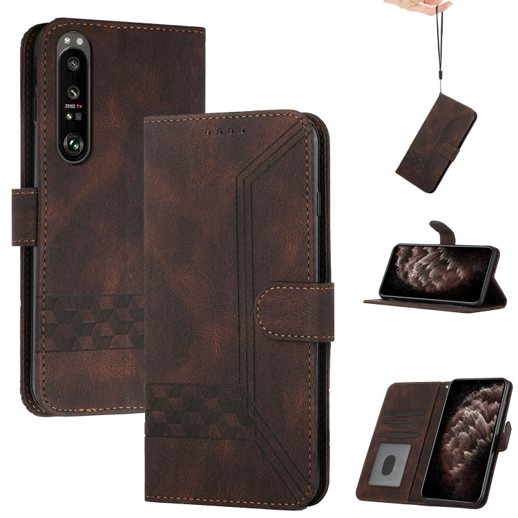For Sony Xperia 5 III Cubic Skin Feel Flip Leather Phone Case